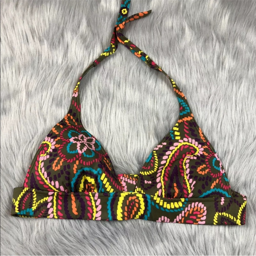 Victorias Secret Green Floral Tie Halter Top Sz M
